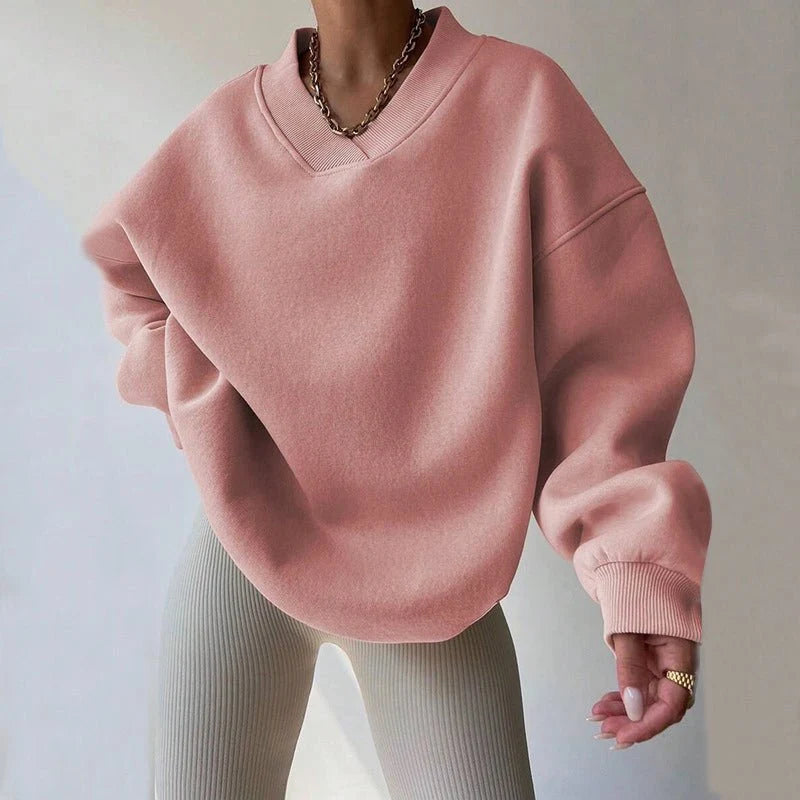 Liora Pull-over Femme | Col V, Mélange de Coton, Coupe Oversize 0