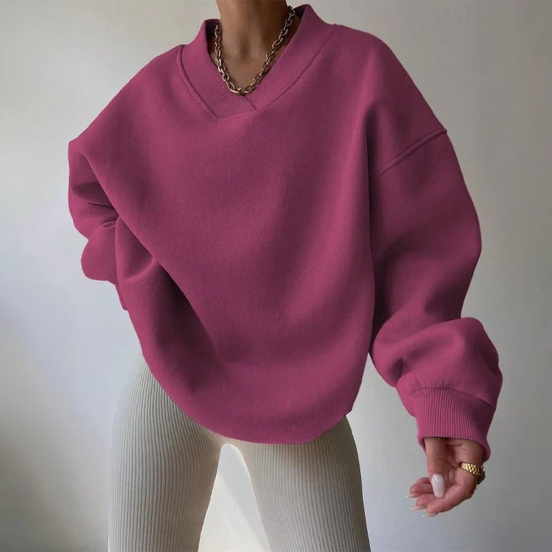Liora Pull-over Femme | Col V, Mélange de Coton, Coupe Oversize 1