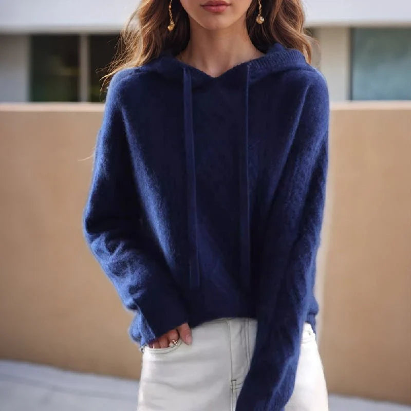 Liora Pull à Capuche | Maille Torsadée en Laine Mélangée avec Cordon 2