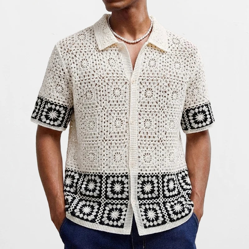 Louis - Chemise Homme Bohème Manches Courtes avec Motifs Graphiques et Col Classique 0