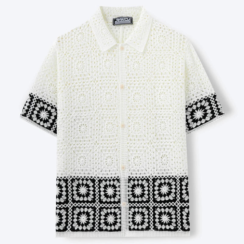 Louis - Chemise Homme Bohème Manches Courtes avec Motifs Graphiques et Col Classique 1