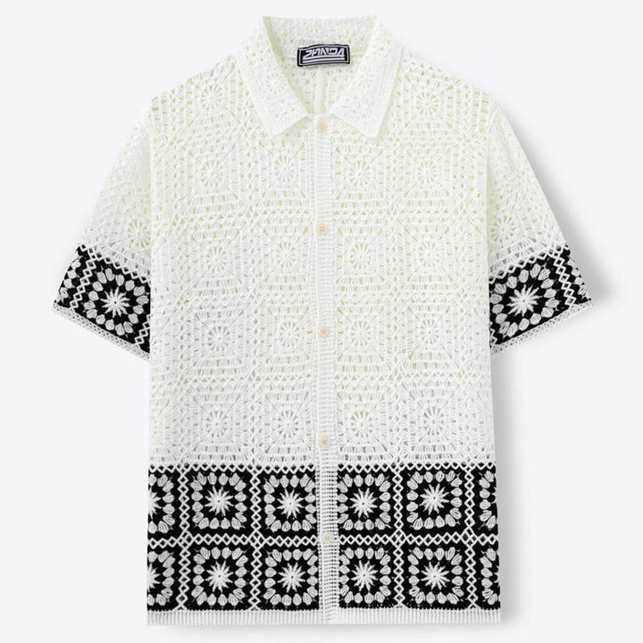 Louis - Chemise Homme Bohème Manches Courtes avec Motifs Graphiques et Col Classique 1