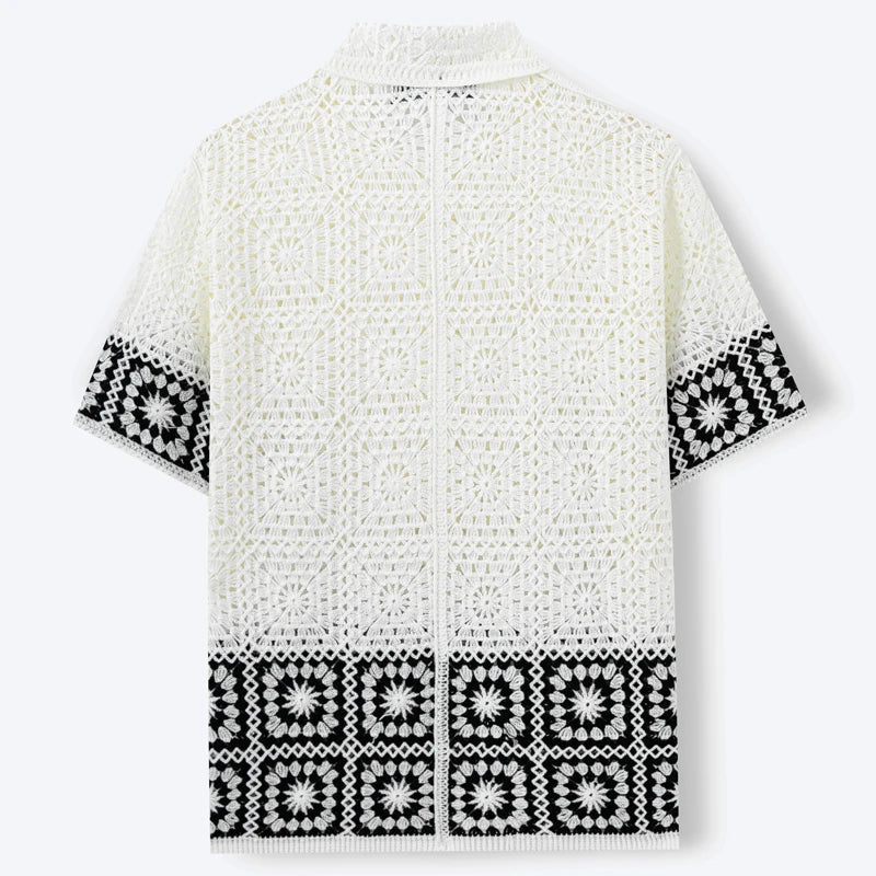 Louis - Chemise Homme Bohème Manches Courtes avec Motifs Graphiques et Col Classique 2