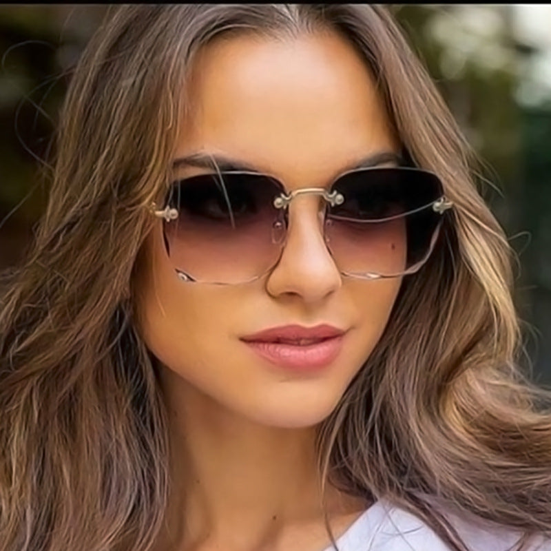 Lunettes de soleil de luxe sans monture avec verres dégradés pour un look élégant 0