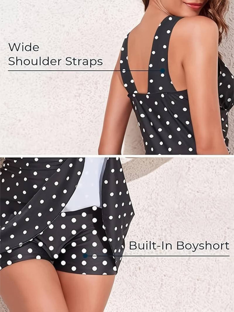 Maillot de bain une pièce à pois avec bas de style jupe 2
