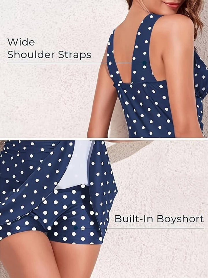 Maillot de bain une pièce à pois avec bas de style jupe 5