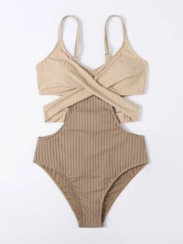 Maillot de bain une pièce femme taille croisée avec découpe