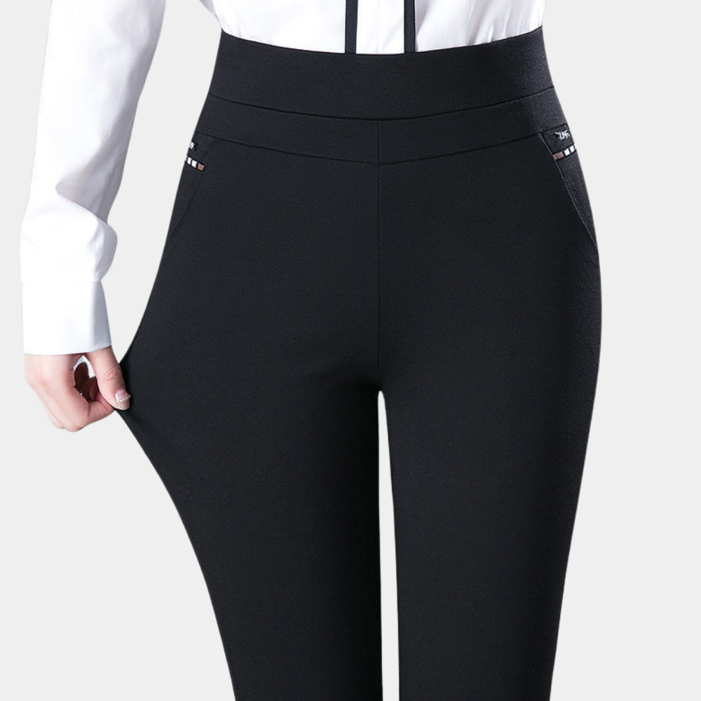 Małgorzata | Pantalon femme, lisse, élastique et gainant, en mélange de viscose, avec une taille haute qui met en valeur la taille 0