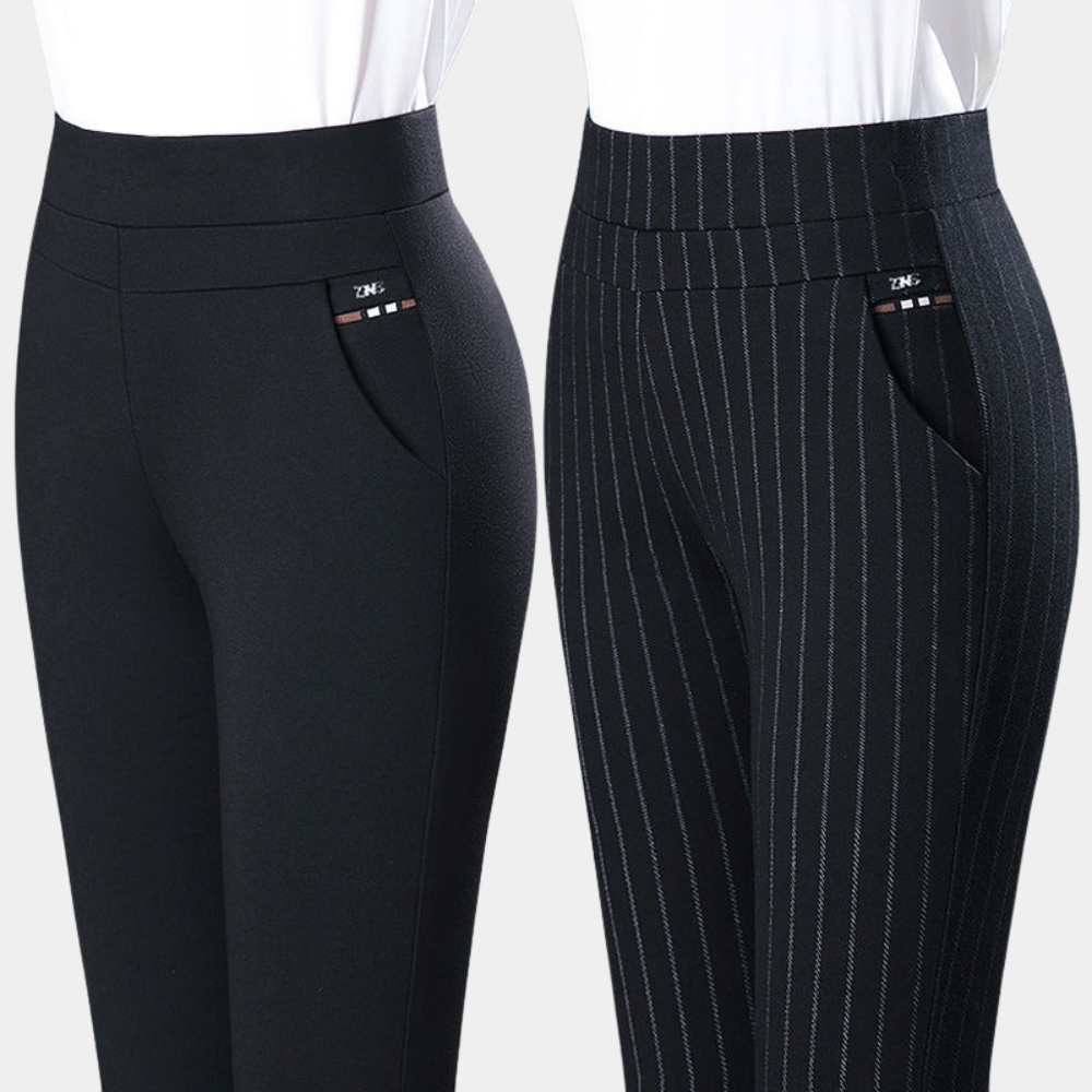 Małgorzata | Pantalon femme, lisse, élastique et gainant, en mélange de viscose, avec une taille haute qui met en valeur la taille 1