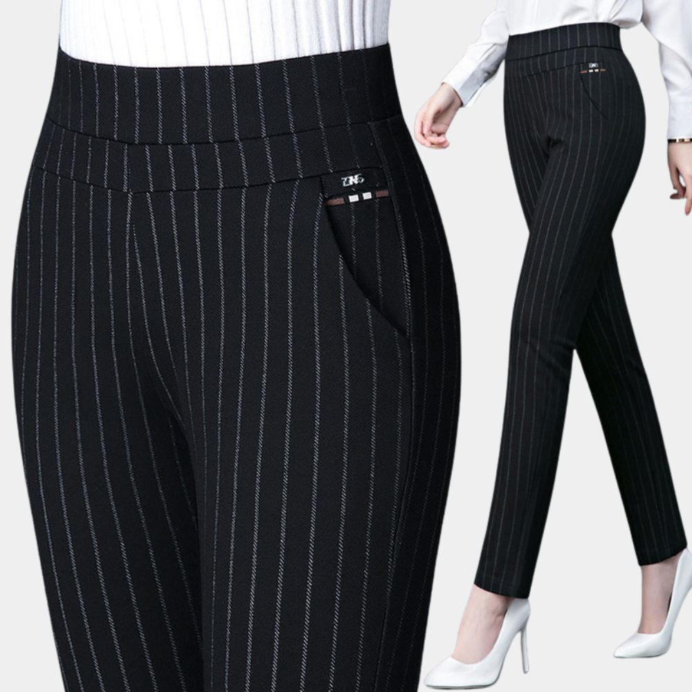 Małgorzata | Pantalon femme, lisse, élastique et gainant, en mélange de viscose, avec une taille haute qui met en valeur la taille 4
