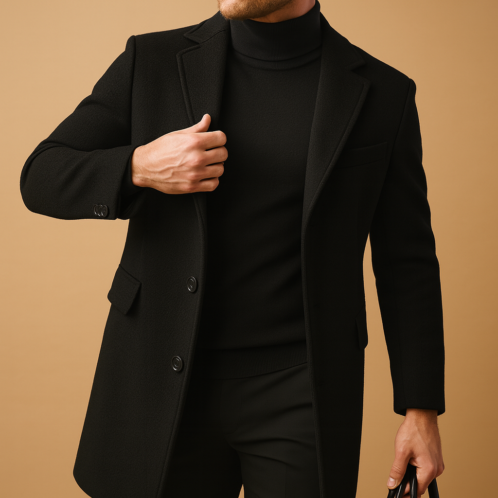 Manteau pour hommes | Manteau long à col classique avec fermeture avant