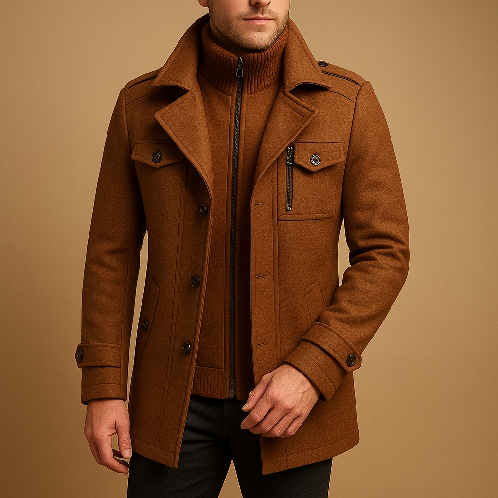 Manteau pour hommes | Manteau long deux pièces avec fermeture avant