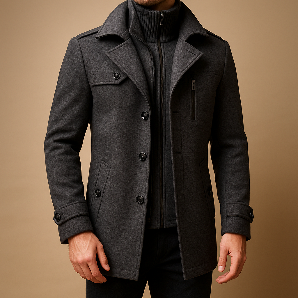 Manteau pour hommes | Manteau long deux pièces avec fermeture avant