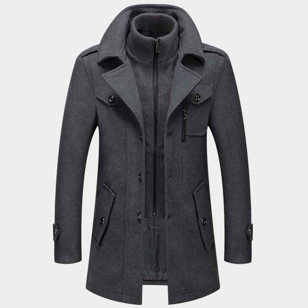 Manteau pour hommes | Manteau long à col montant avec fermeture avant