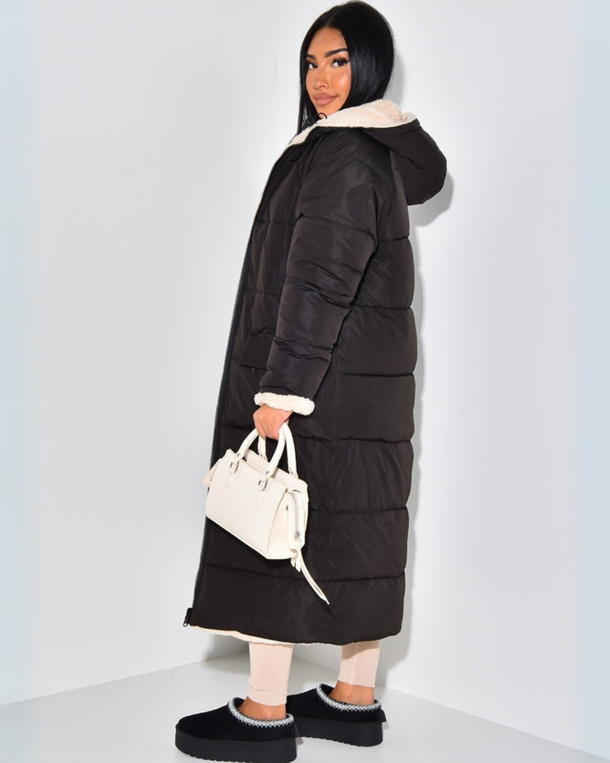 Manteau hiver femme reversible double face manches longues quotidien