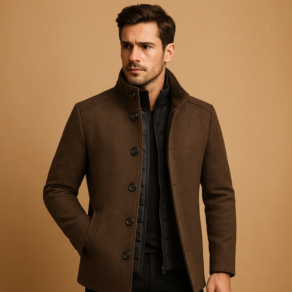 Manteau pour hommes | Manteau long avec col montant et boutonnage simple