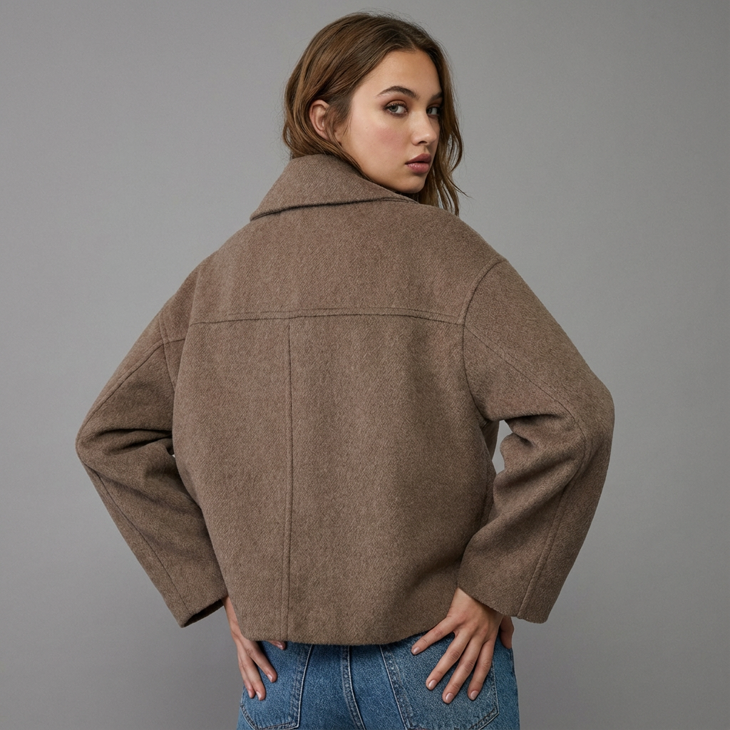 Manteau court femme coupe carrée croisée à boutons