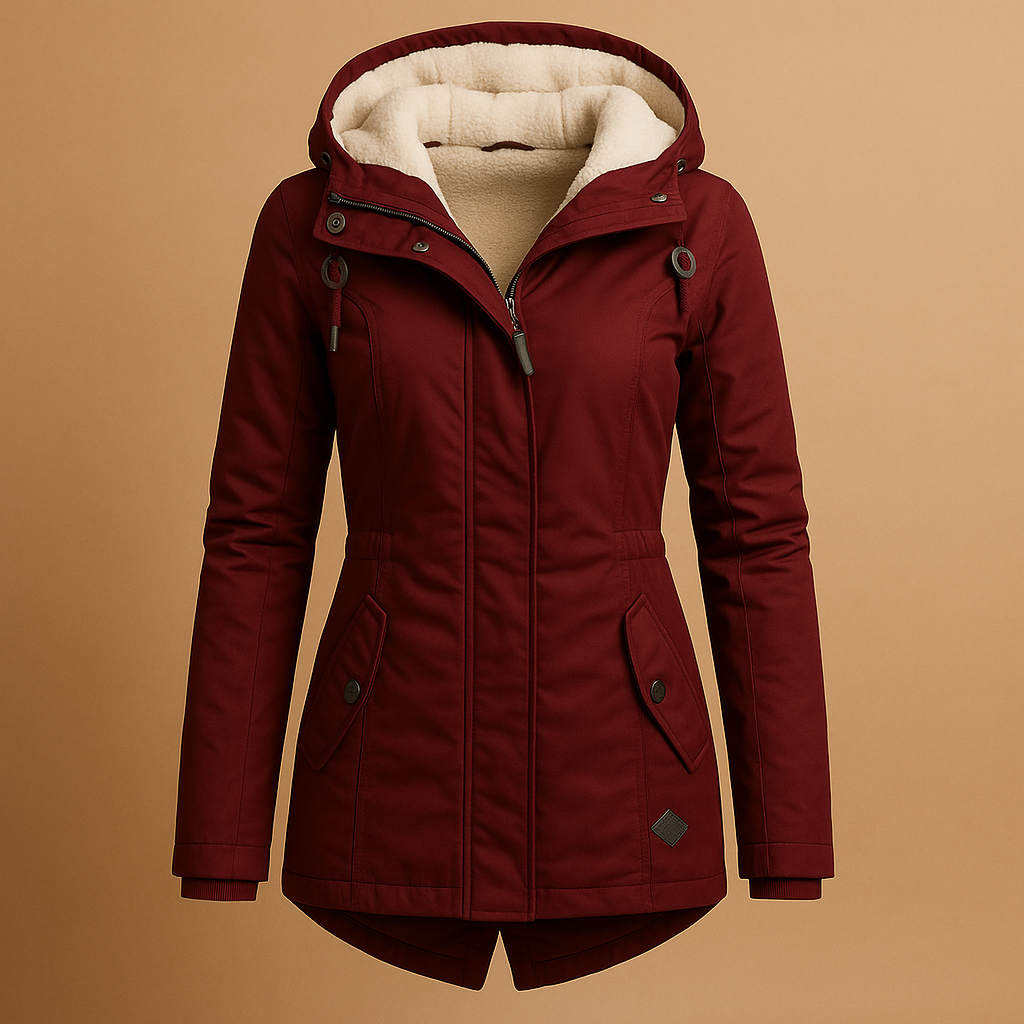 Manteau pour femme | Manteau long à capuche avec fermeture zippée avant