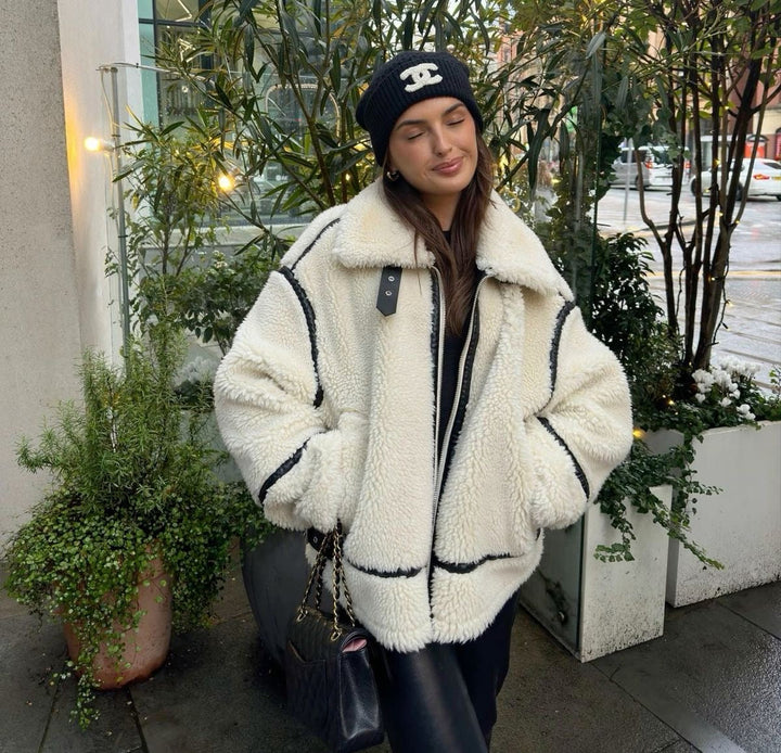 Manteau teddy femme | Veste d’hiver courte coupe oversize chaude