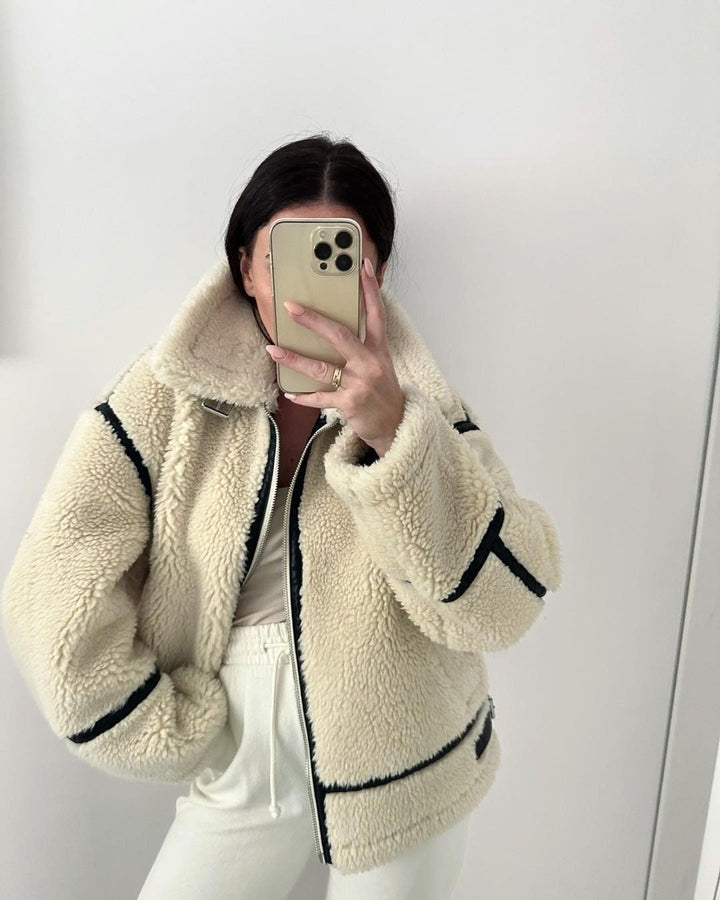 Manteau teddy femme | Veste d’hiver courte coupe oversize chaude