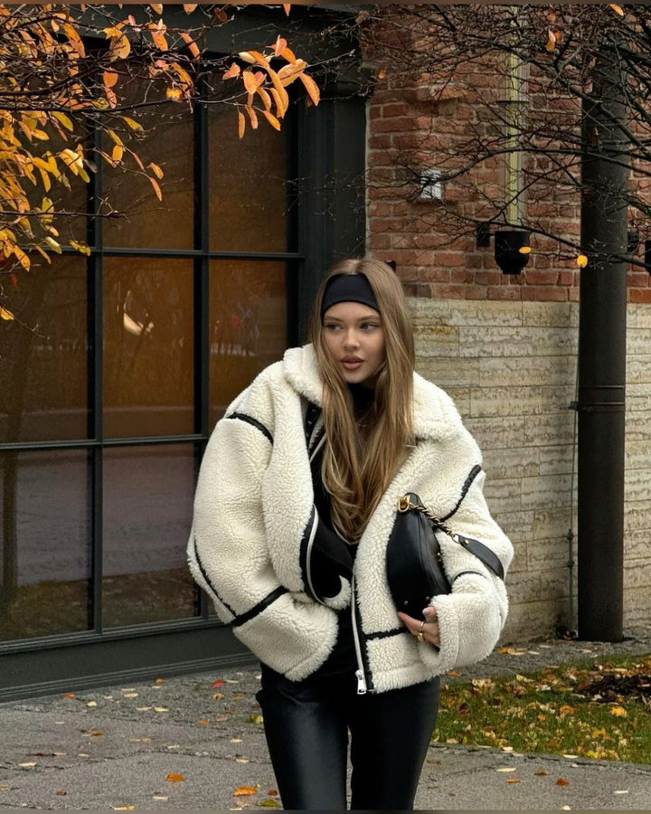 Manteau teddy femme | Veste d’hiver courte coupe oversize chaude