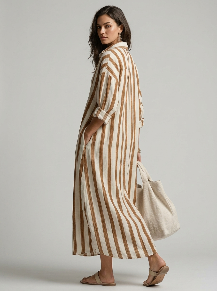 Maréa | Robe-chemise longue à rayures, coupe ample et col en V 1