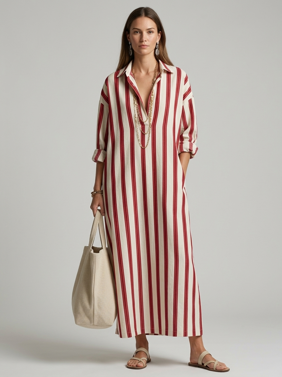 Maréa | Robe-chemise longue à rayures, coupe ample et col en V 4