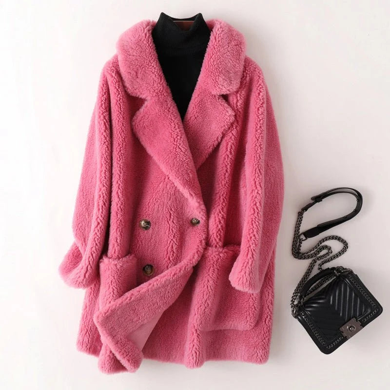 Mira Manteau Hiver Femme | Oversize, Peau Lainée, Double Boutonnage 0