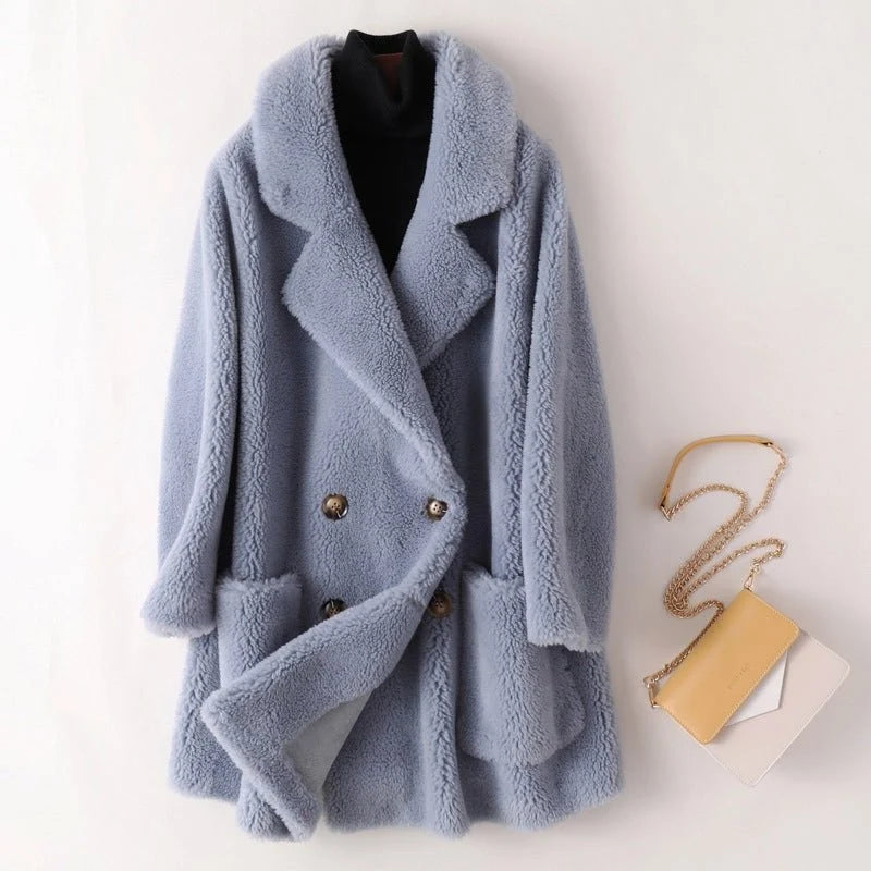 Mira Manteau Hiver Femme | Oversize, Peau Lainée, Double Boutonnage 1
