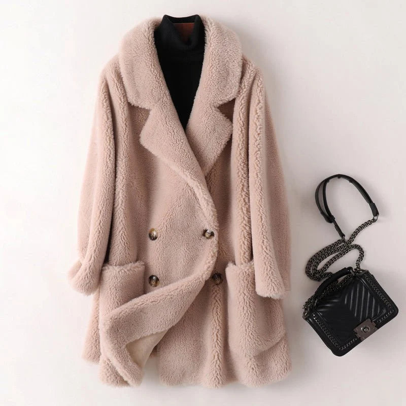 Mira Manteau Hiver Femme | Oversize, Peau Lainée, Double Boutonnage 2