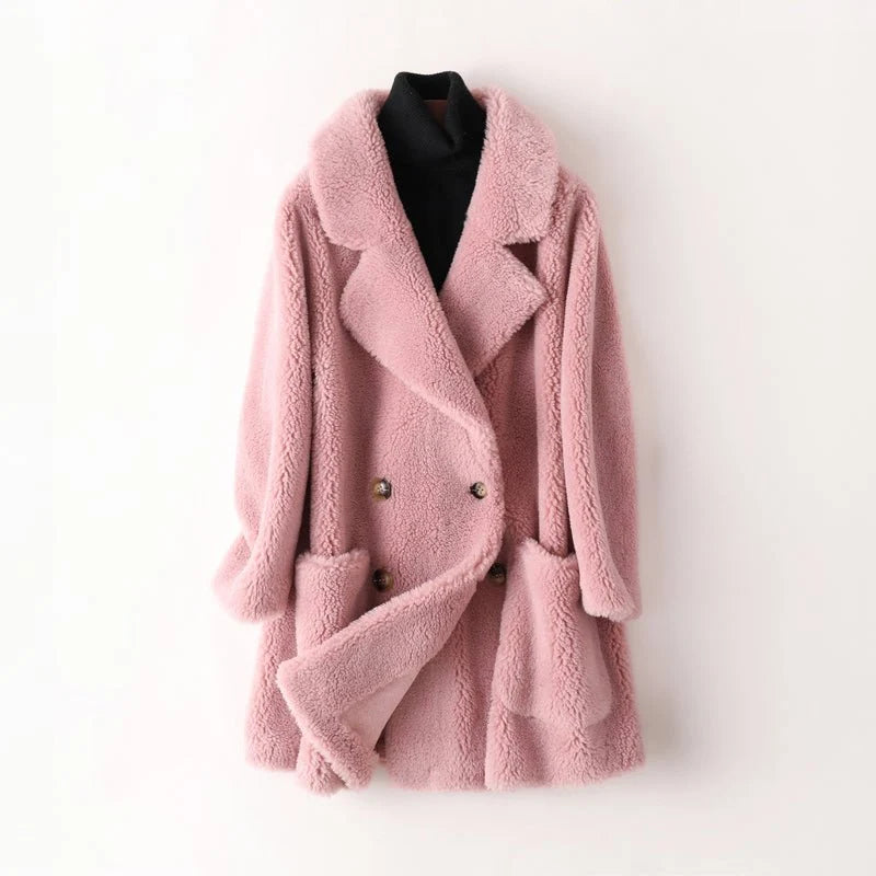 Mira Manteau Hiver Femme | Oversize, Peau Lainée, Double Boutonnage 3