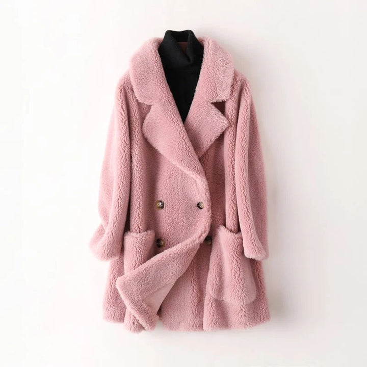 Mira Manteau Hiver Femme | Oversize, Peau Lainée, Double Boutonnage 3