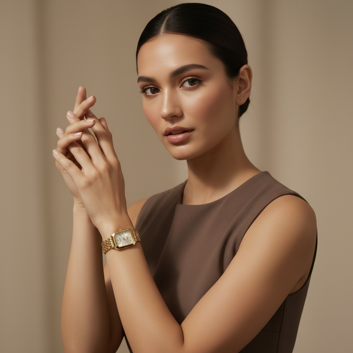 Montre femme | Boîtier carré avec bracelet à maillons 1