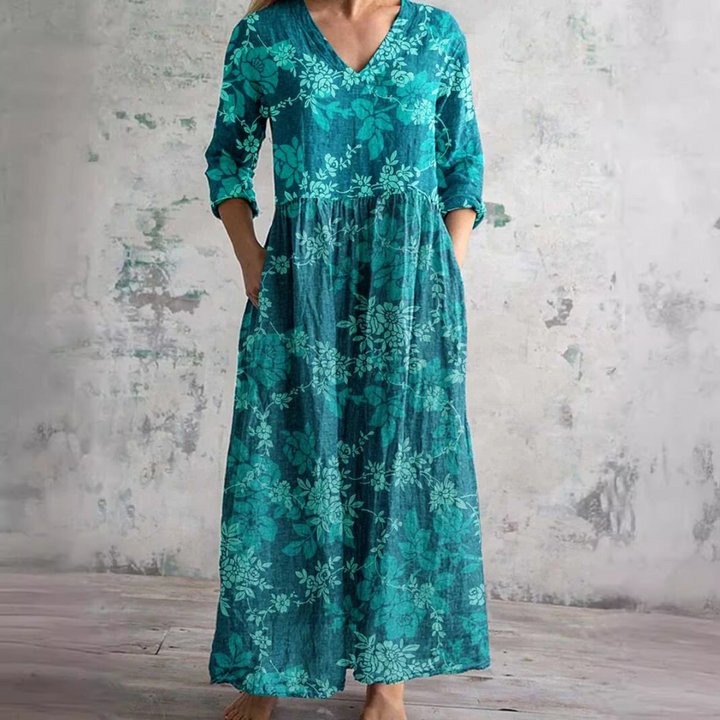 Carla | Robe d'été avec décolleté en V et motif floral