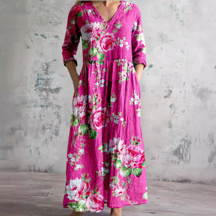 Carla | Robe d'été avec décolleté en V et motif floral