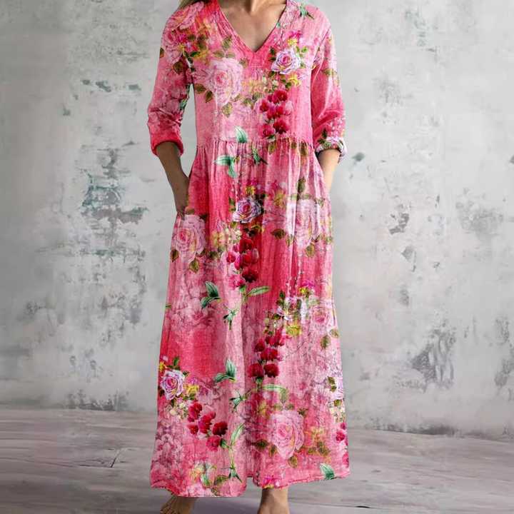 Carla | Robe d'été avec décolleté en V et motif floral