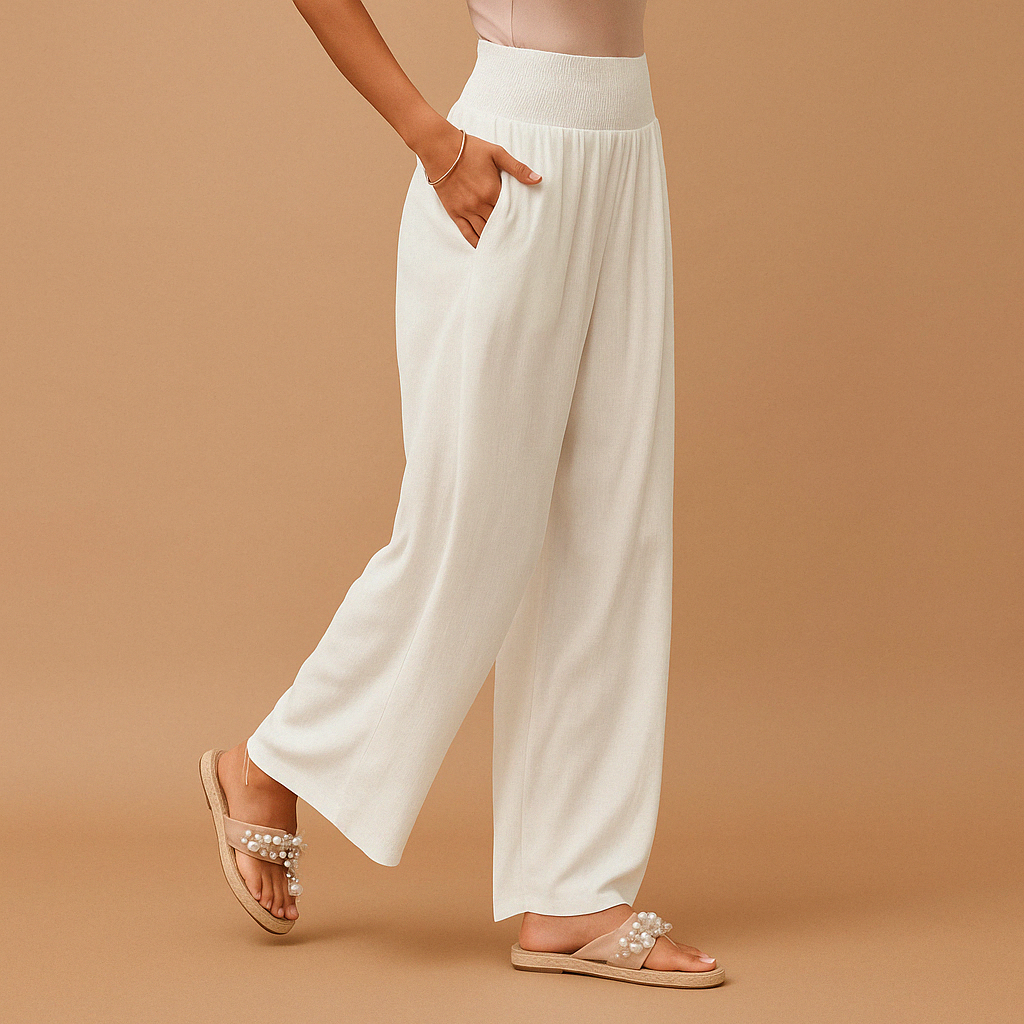 Pantalon en lin élégant taille haute pour femme – Pantalon décontracté élastique 1
