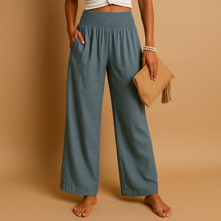 Pantalon en lin élégant taille haute pour femme – Pantalon décontracté élastique 2