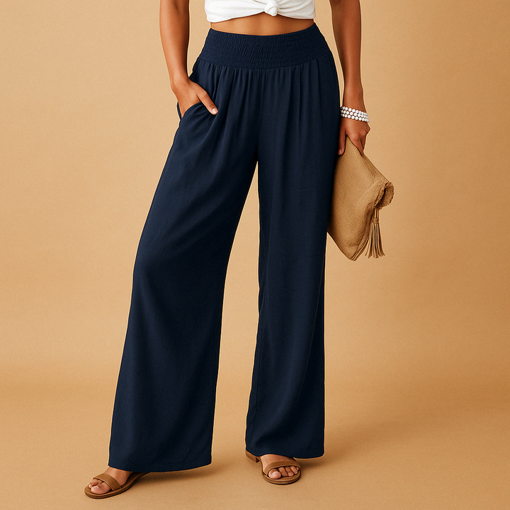Pantalon en lin élégant taille haute pour femme – Pantalon décontracté élastique 3