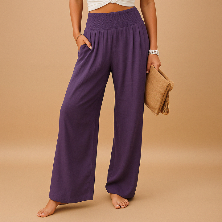 Pantalon en lin élégant taille haute pour femme – Pantalon décontracté élastique 5