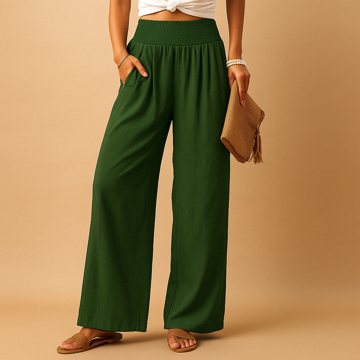 Pantalon en lin élégant taille haute pour femme – Pantalon décontracté élastique 6