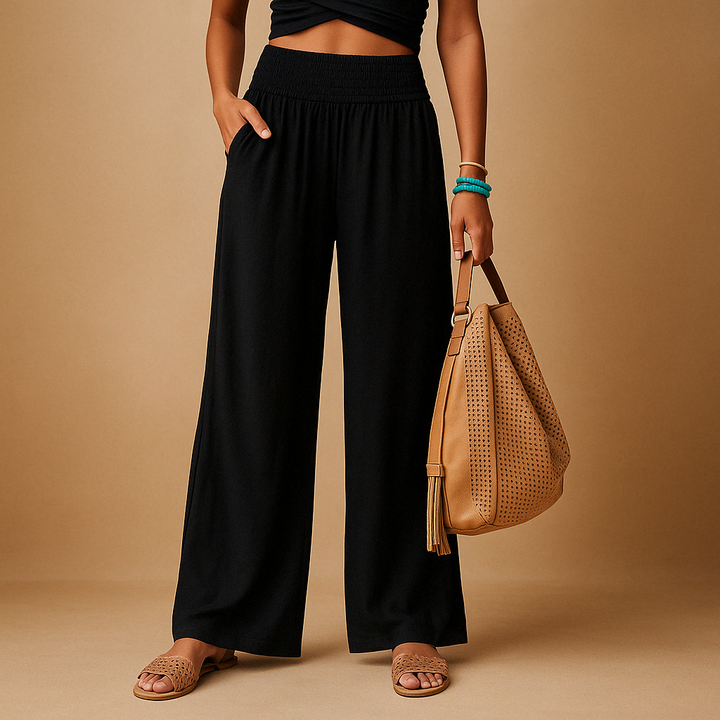 Pantalon en lin élégant taille haute pour femme – Pantalon décontracté élastique 7