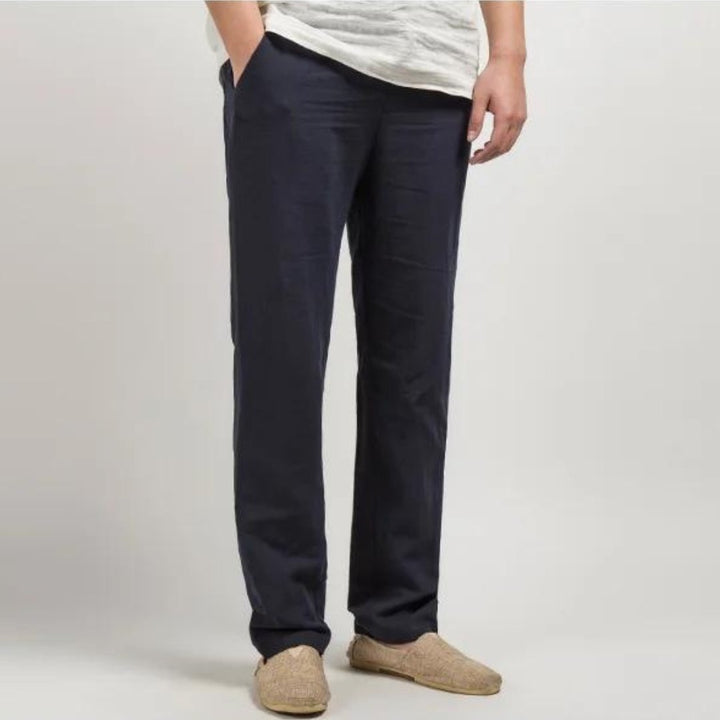 Pantalon en lin pour homme | Jambe droite, taille élastique, style décontracté 4