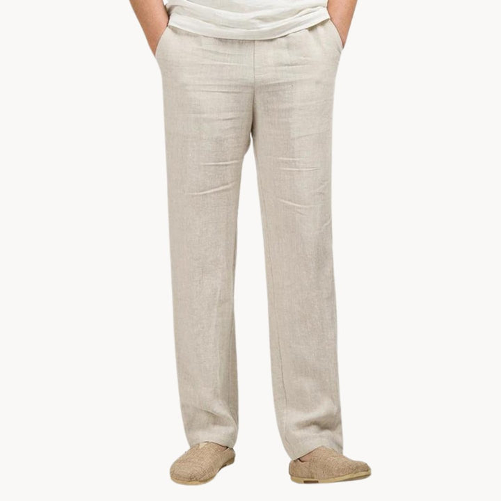 Pantalon en lin pour homme | Jambe droite, taille élastique, style décontracté 5