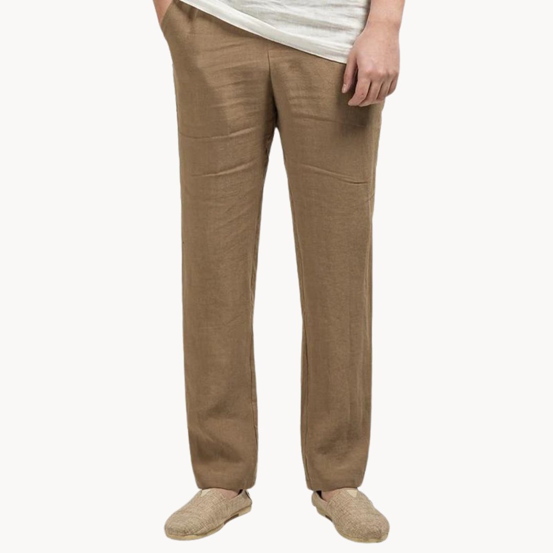 Pantalon en lin pour homme | Jambe droite, taille élastique, style décontracté 6
