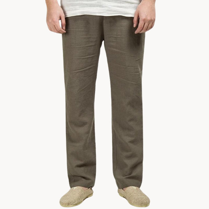 Pantalon en lin pour homme | Jambe droite, taille élastique, style décontracté 7