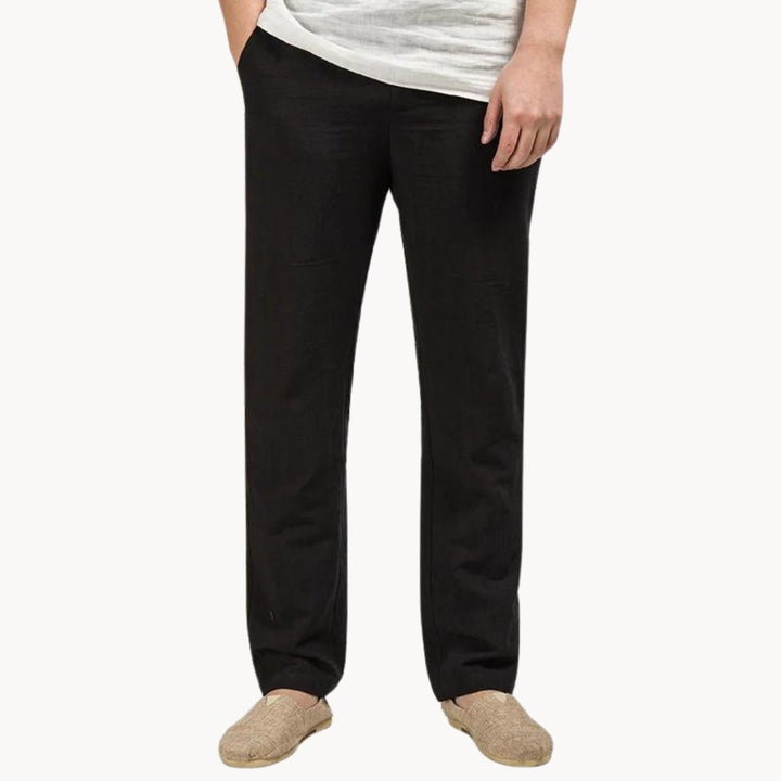 Pantalon en lin pour homme | Jambe droite, taille élastique, style décontracté 8