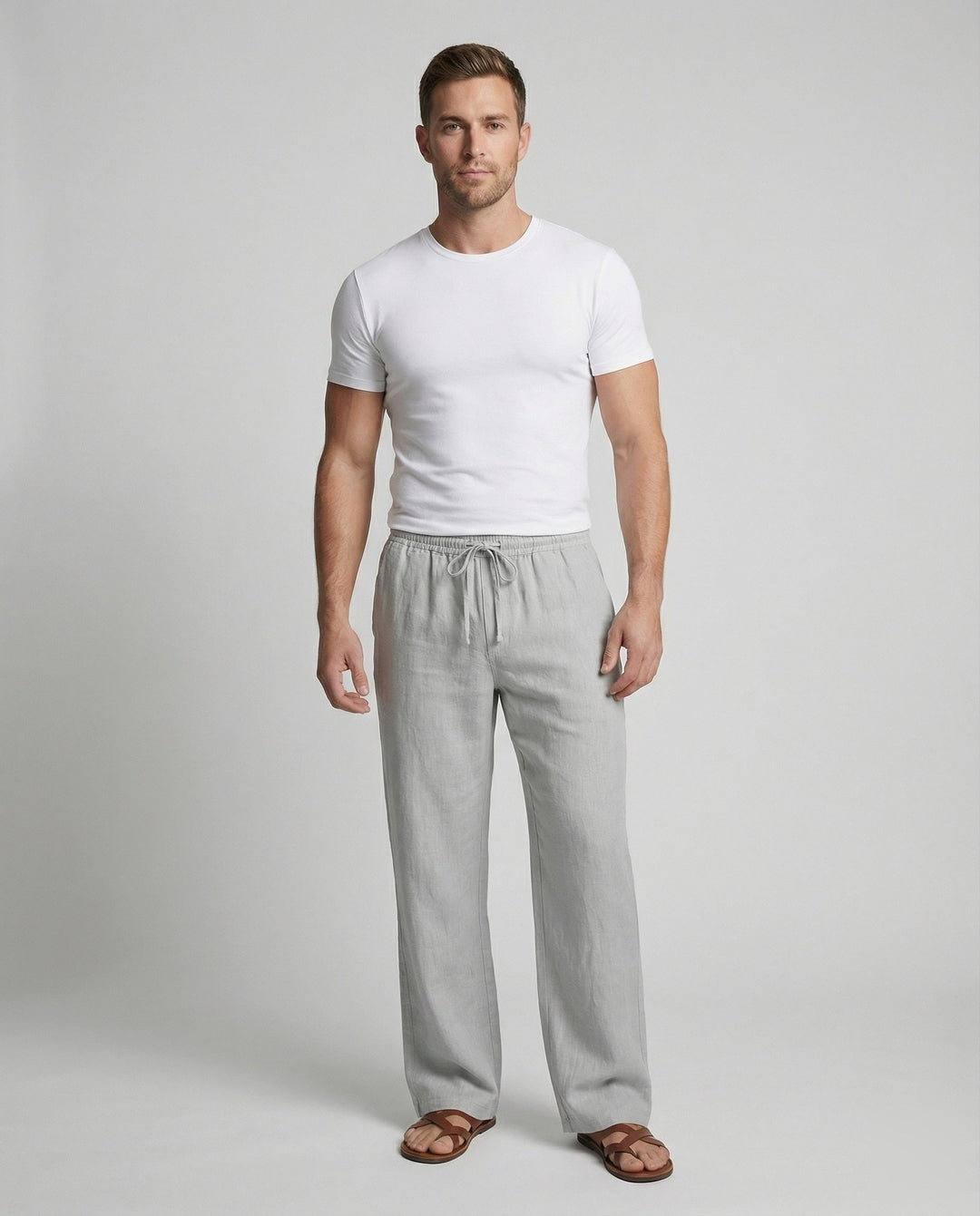 Pantalon en lin pour homme, coupe ample, décontracté 1
