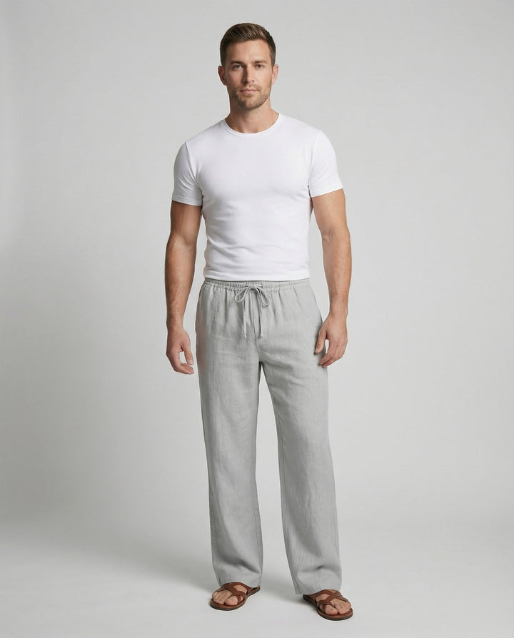 Pantalon en lin pour homme, coupe ample, décontracté 1