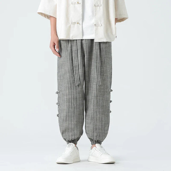 Pantalon en lin rayé pour homme | Jambes fuselées avec ourlets ajustables 0